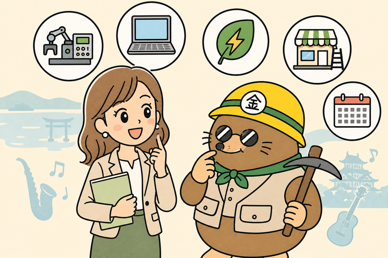 浜松市の設備・DX・省エネ・創業支援を選ぶ女社長とざくざ君