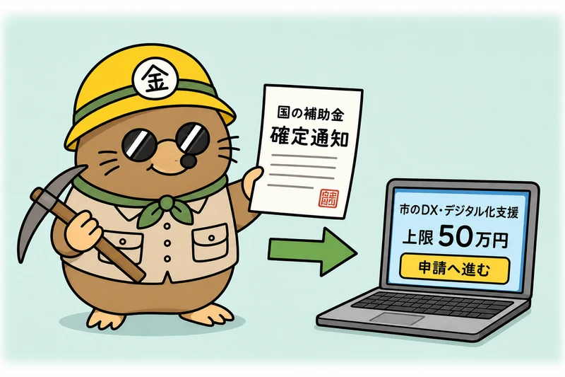 国補助金の確定後に川口市DX支援へ進むざくざ君
