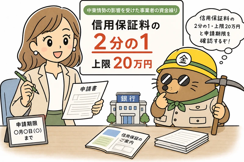 川口市の信用保証料支援を見る女社長とざくざ君