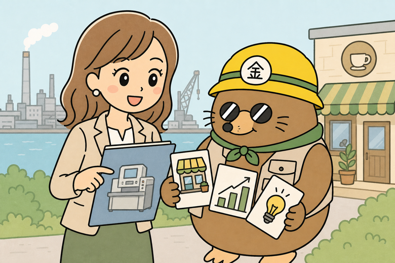 北九州市の代表的な支援制度を比べる女社長とざくざ君