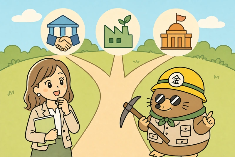 金融機関連携・省エネ・国県制度の選び分けの解説イラスト