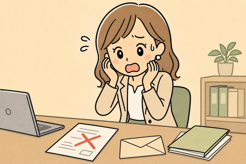 マル経融資の審査に落ちて慌てる女性社長のイラスト