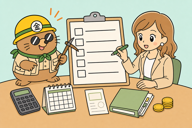 制度融資の相談前チェックリストを確認するイラスト