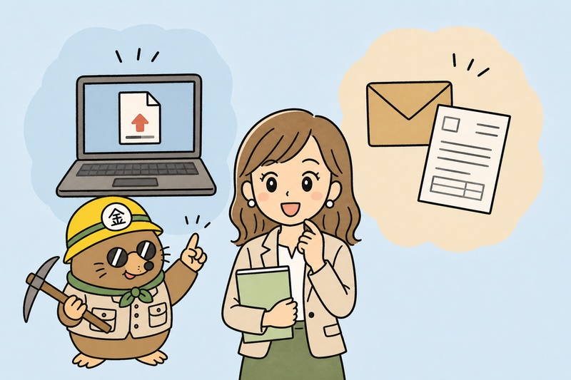 日本政策金融公庫のWeb申込と郵送申込の違いを確認するイラスト