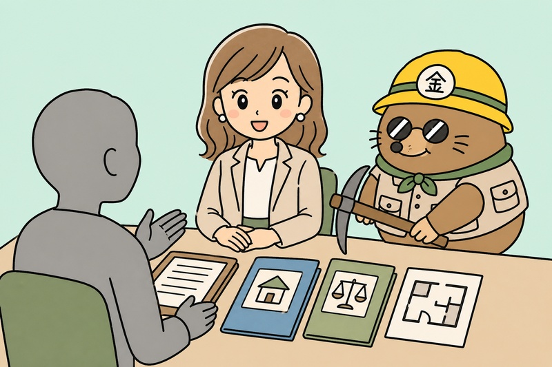 日本政策金融公庫の創業融資面談に向けて資料を準備するイラスト