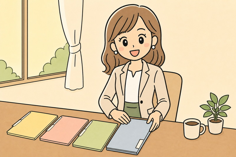 給付金の通知や入金記録を整理し終えた女社長