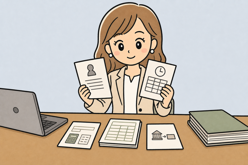 雇用契約書や出勤簿など助成金の必要書類を見る女社長