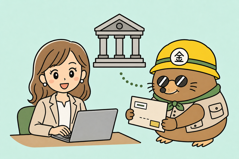 助成金の電子申請と郵送申請を比べる女社長とざくざ君