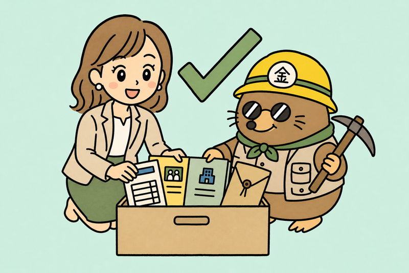 助成金の消費税に関する書類をそろえた女社長とざくざ君