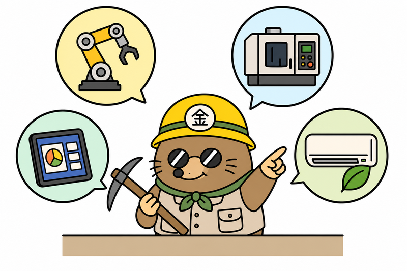 省力化・デジタル化・省エネの設備を案内するざくざ君