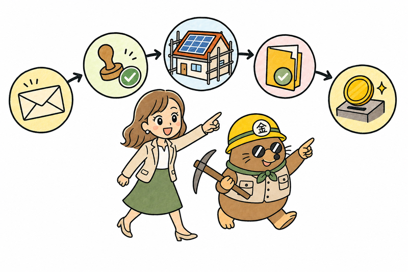 太陽光発電の補助金を申請から入金まで進める女社長とざくざ君