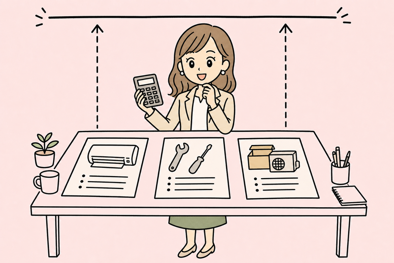 エアコンの本体費と工事費と上限額を見比べる女社長