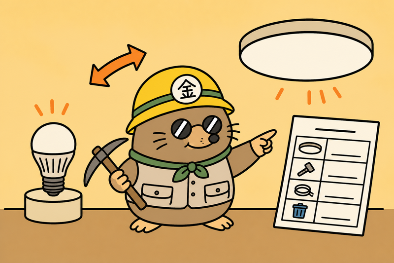 LED電球とLED照明器具の違いと対象費用を示すざくざ君