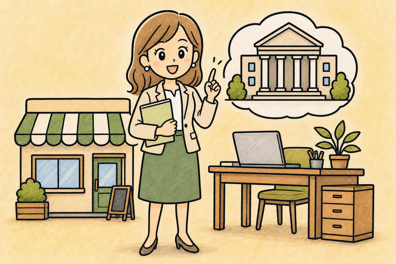 日本政策金融公庫 個人事業主 融資を利用できると分かった緑のスカート姿の女社長