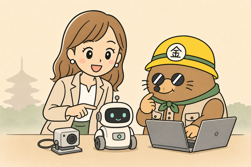 京都市のAIロボティクス補助金の使い道を検討する女社長とざくざ君