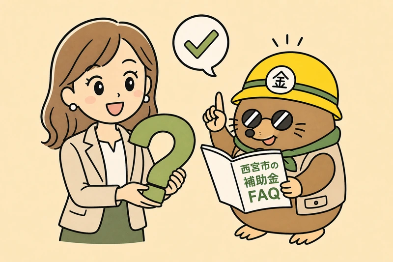 西宮市の補助金のよくある質問に答える女社長とざくざ君