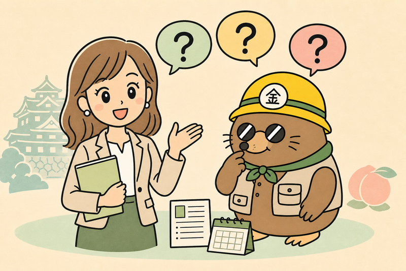 岡山市の補助金のよくある質問に答える女社長とざくざ君