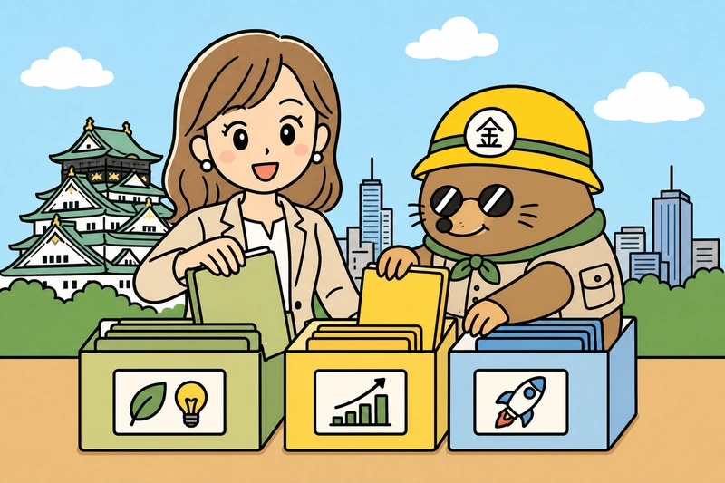 大阪市の補助金2026を調べる女社長とざくざ君