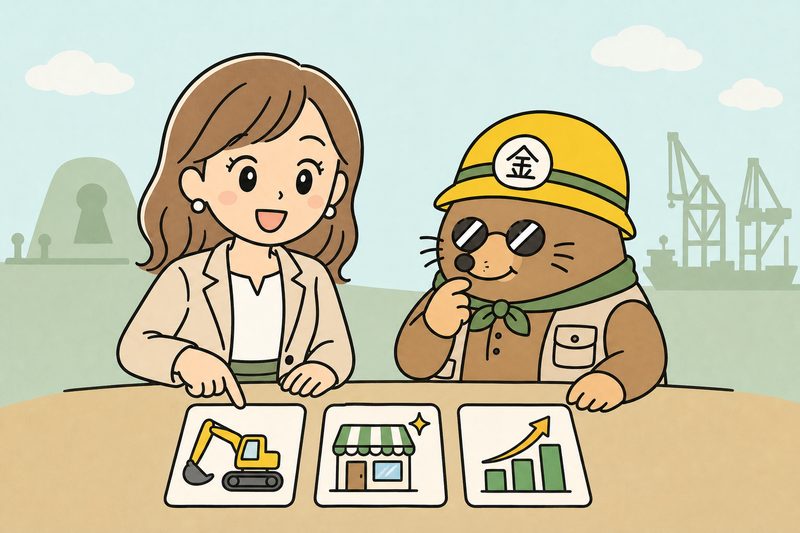 堺市の代表的な支援制度を比べる女社長とざくざ君
