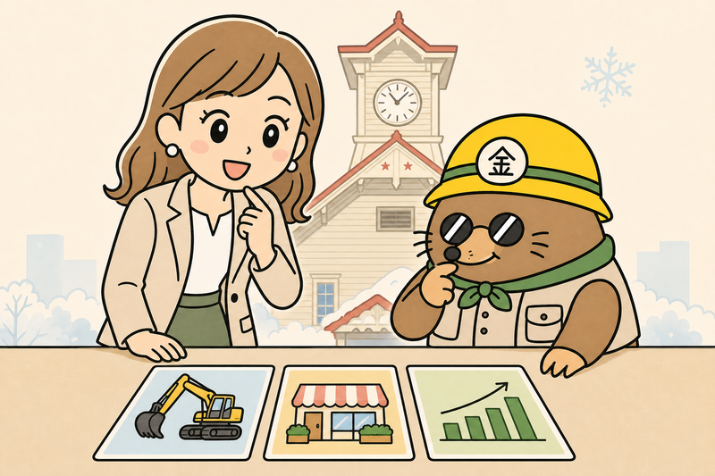 札幌市 補助金 個人事業主の設備・創業・経営支援を比べる女社長とざくざ君