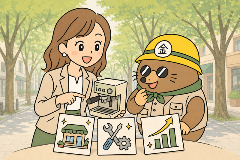 仙台市の代表的な支援制度を比べる女社長とざくざ君