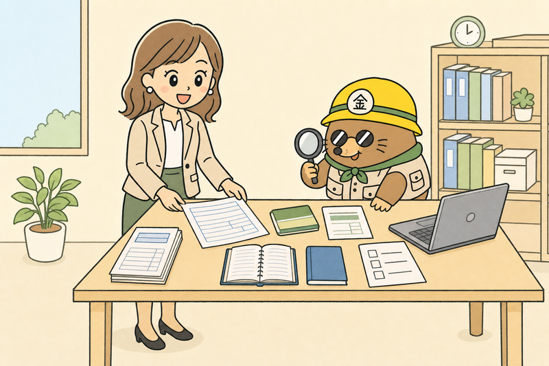 個人事業主の給付金や補助金の必要書類をそろえる女社長とざくざ君
