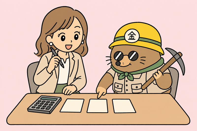 小規模事業者持続化補助金の補助額と自己負担を計算する女社長とざくざ君