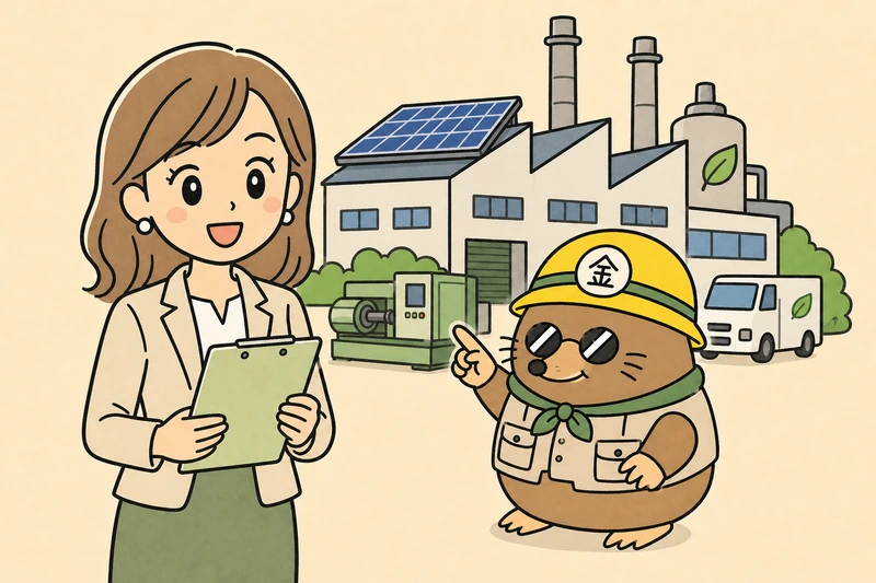設備投資・工場増設・脱炭素で見る条件の解説イラスト