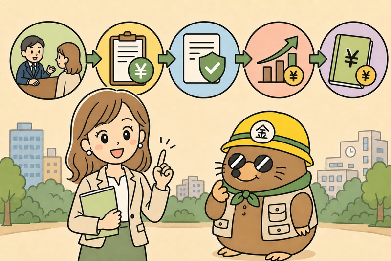 岡崎市で融資申込から補助申請まで進める手順の解説イラスト